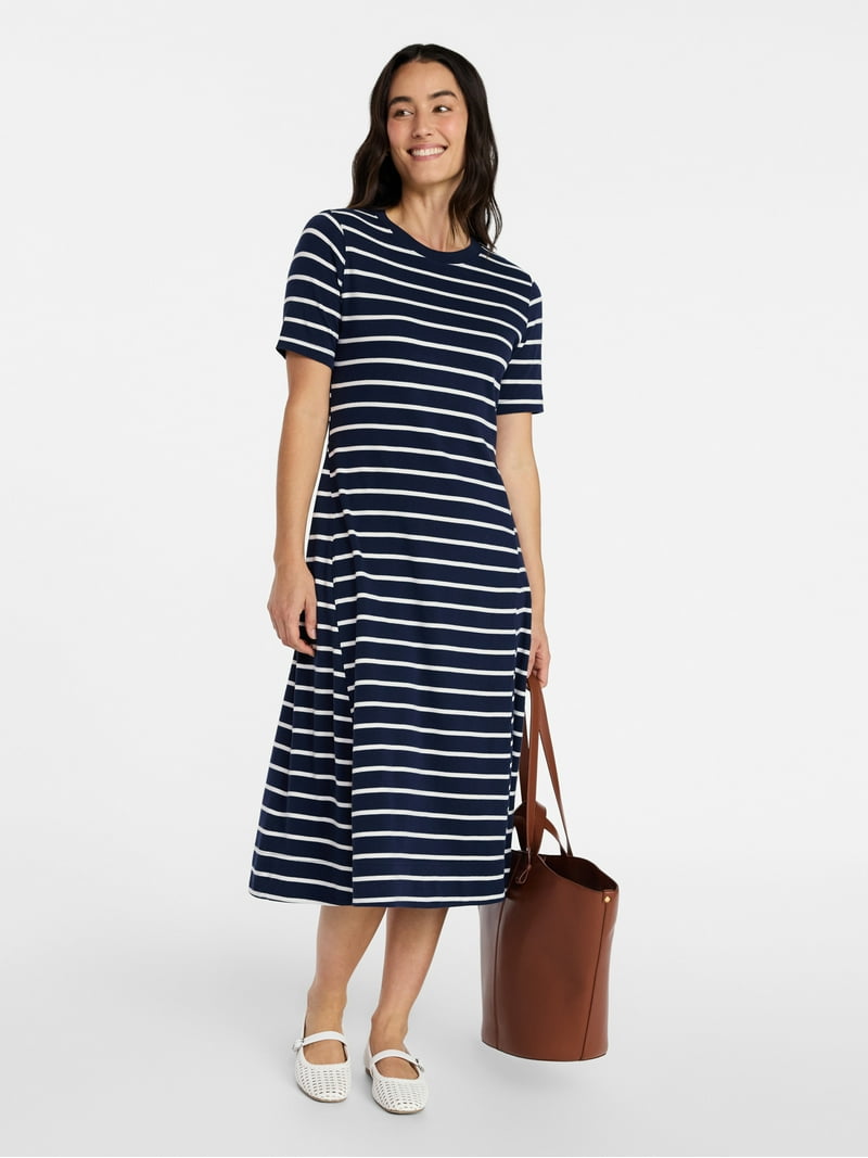 Time and Tru Women's Seamed Cotton Midi Dress, Sizes XS-XXXL - Walmart.com