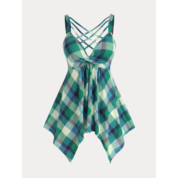 Tank Top con Escote Pico con Cordón Combinado en Talla Extra Rosegal Camisetas sin mangas de talla grande