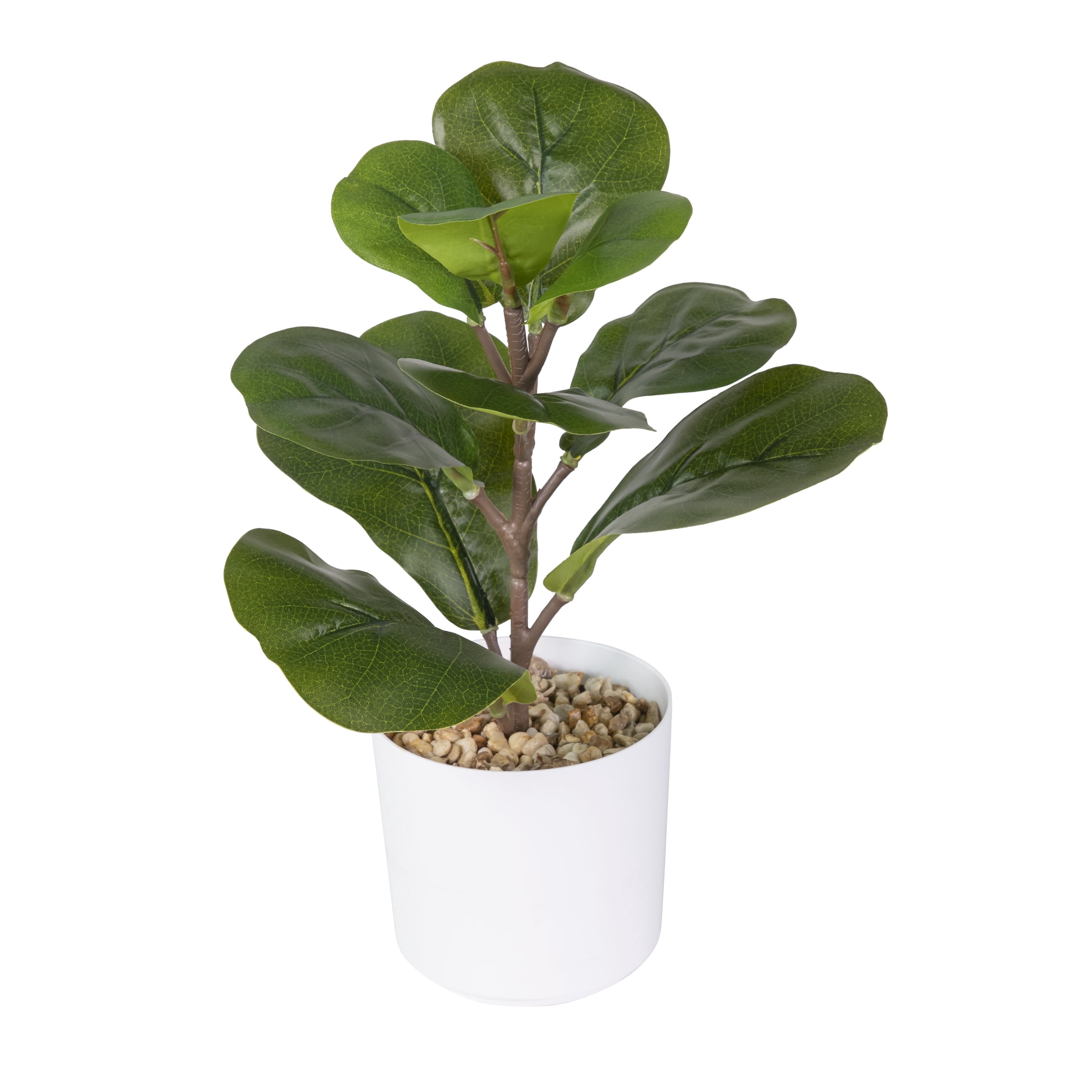 12-inch x 4-inch Artificial Fiddle Leaf Greenery Plant in White Pot, Green, for Indoor Use, by Mainstays