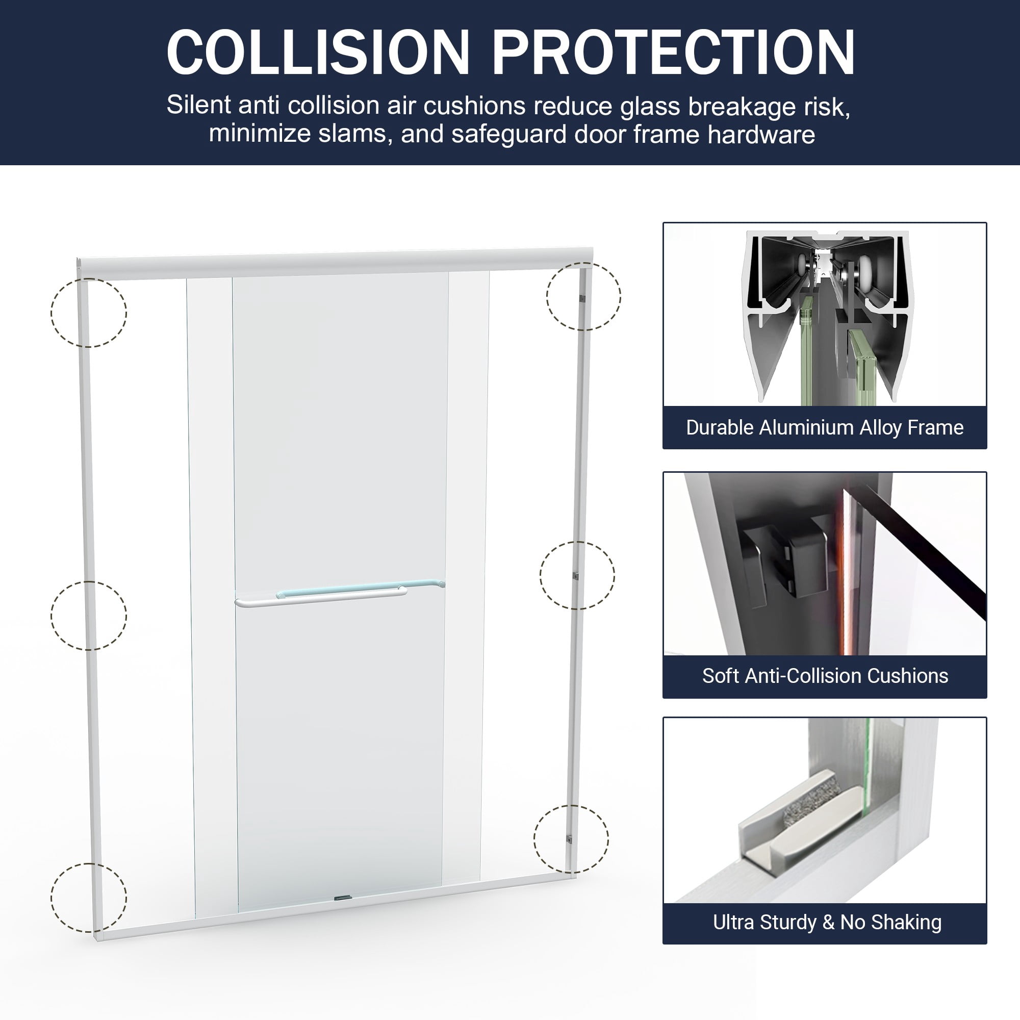 Aukfa Shower Doors, 56 - 60" W x 72" H Sliding Glass Shower Door, White Aluminum Frame, 1/4'' (6mm) High-Strength Tempered Glass for Walk-in Showers