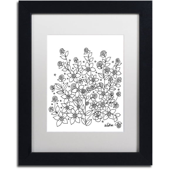 Trademark Fine Art "Simple Flower Doodle 2" Canvas Art by KCDoodleArt White Matte, Black Frame