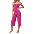 thumbnail image 2 of KIHOUT Women 2 Piece Yoga Outfit Adjustable Spaghetti Strap Cami Top High Waist Elastic Cropped Wide Leg Pants Casual Workout Matching Set, 2 of 9
