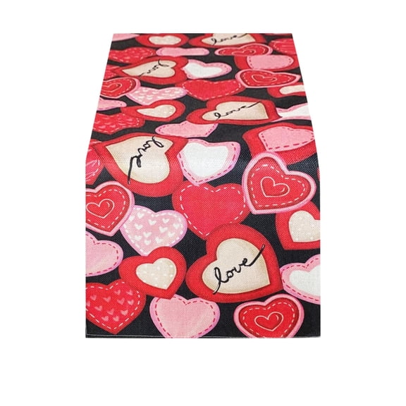 FYTPOV Black Table Runner, Valentines Day Decorations, Red Hearts Printed Table Runner for Wedding Party, Christmas Runner for Table Home Decor, 13x35 inch