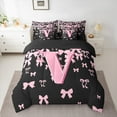 thumbnail image 2 of jejeloiu Initial Letter V Twin Bedding Sets 7-Piece,Kawaii Bow Bowknot Bedding Comforter Set,Light Pink Black Sets For Girls,Breathable Bedroom Decoration Reversible, 2 of 8