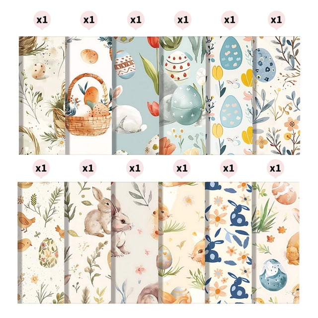 Eoozwa 12 Sheets Easter Handmade Scrap Paper Set Colorful DIY Craft Material with Bunny Egg Patterns, Acid Free Background Paper for Card Making Journaling, Spring Holiday Supplies