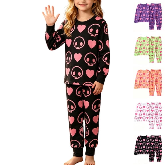 Girls Halloween Pajamas Long Sleeve Crew Neck Unisex Graphic Soft Sleepwear Kids Loungewear Kids Pajamas Girls Size 3-14 Years