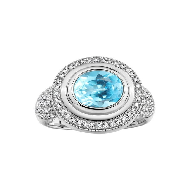 RYLOS Bagues pour Femmes Bague en Argent Sterling Classique Pierre Précieuse Ovale 9x7 mm et Diamants Topaze Bleue de Décembre Bijoux Taille 9