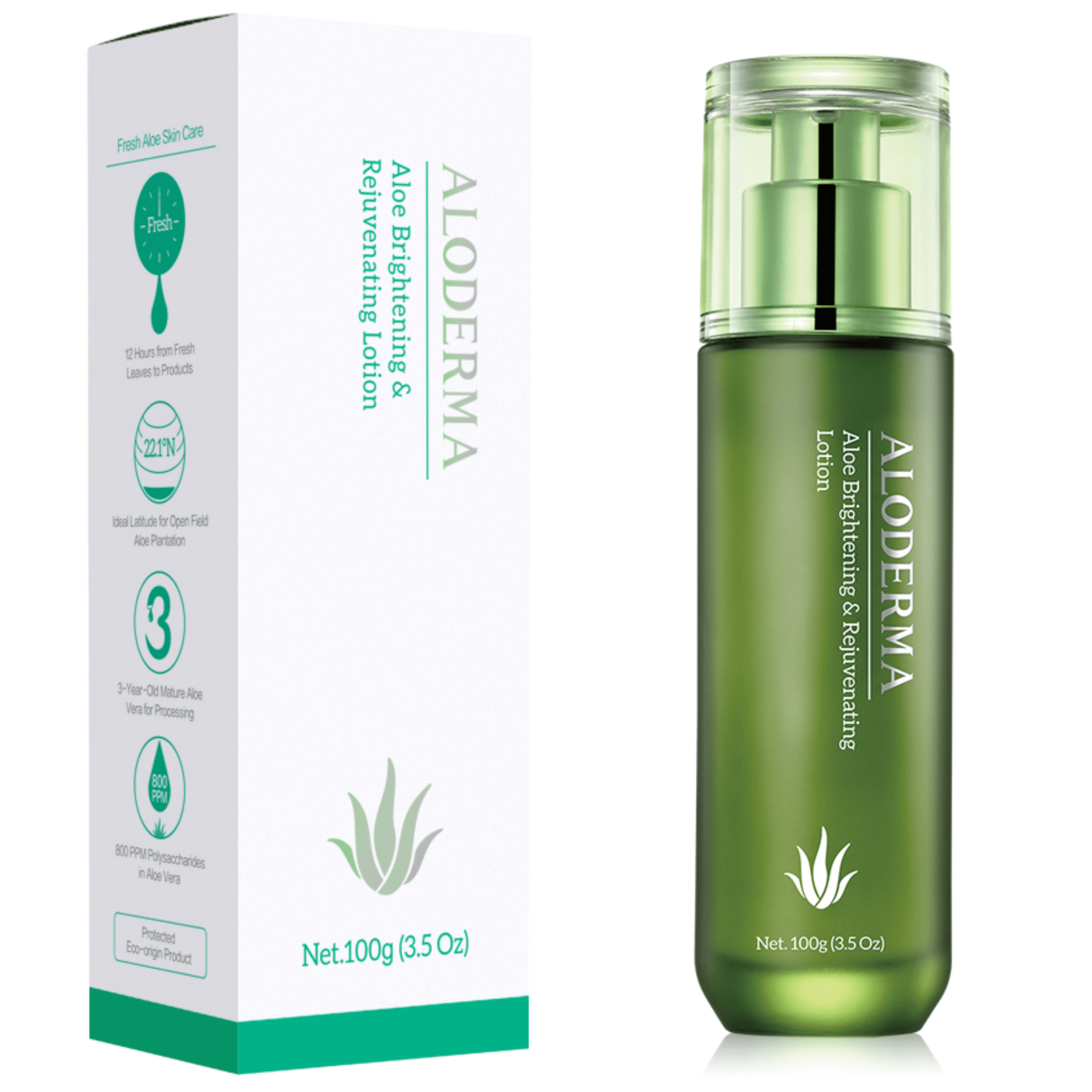 Aloderma Brightening Moisturizer made with 80% Organic Aloe Vera within 12 Hours of Harvest, Refine Skin Texture, Even Skin Tone, Diminish Appearance of Fine Lines & Wrinkles, 100g (3.5oz)