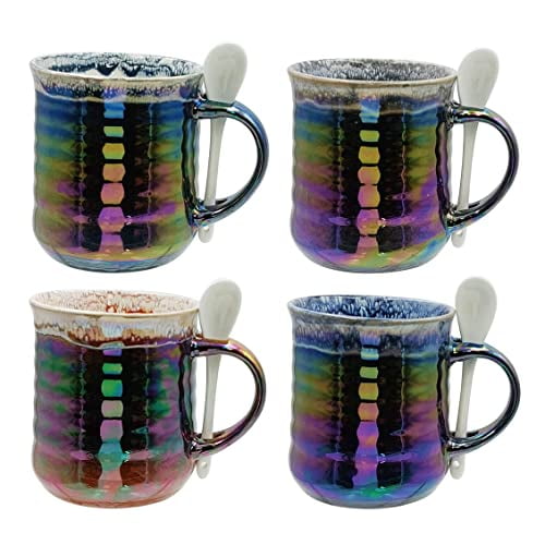 Rockin Mug Glazed Ceramic Coffee Mugs, Mug Set of 4 Gorgeous Cup 18 oz Sets, Beautiful Cups with Handle (Multicolor)