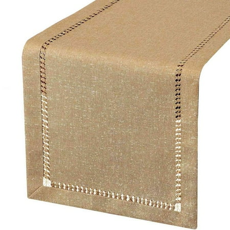 

Hand Hemstitched Dining Table Runner Dresser Scarves Silver Thread Interweaving (Dark Beige 12 x 72 Table Runners)