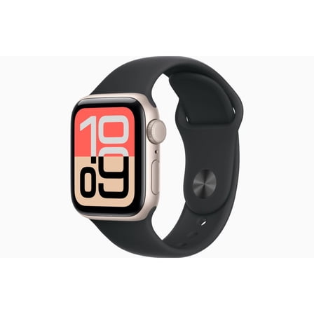 Restored Apple Watch SE 3 - GPS   Cellular - 44MM Starlight Aluminum Case with Black Sport Band - M/L (Refurbished)