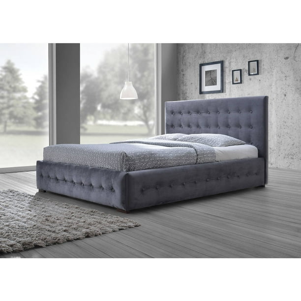 Baxton Studio Margaret Modern Grey Velvet Button Tufted Platform Bed Queen Walmart Com Walmart Com