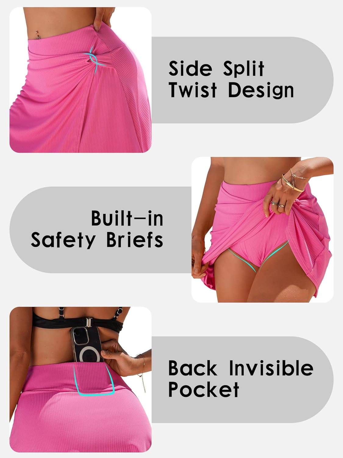 Alove Womens High Waisted Swim Skirt Twisted Waist Pleated Skorts Tummy Control Tankini