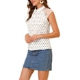 thumbnail image 4 of INSPIRE CHIC Women's Mesh Panel Heart Print Flat Collar Lightweight Cap Sleeves Top White L, 4 of 6