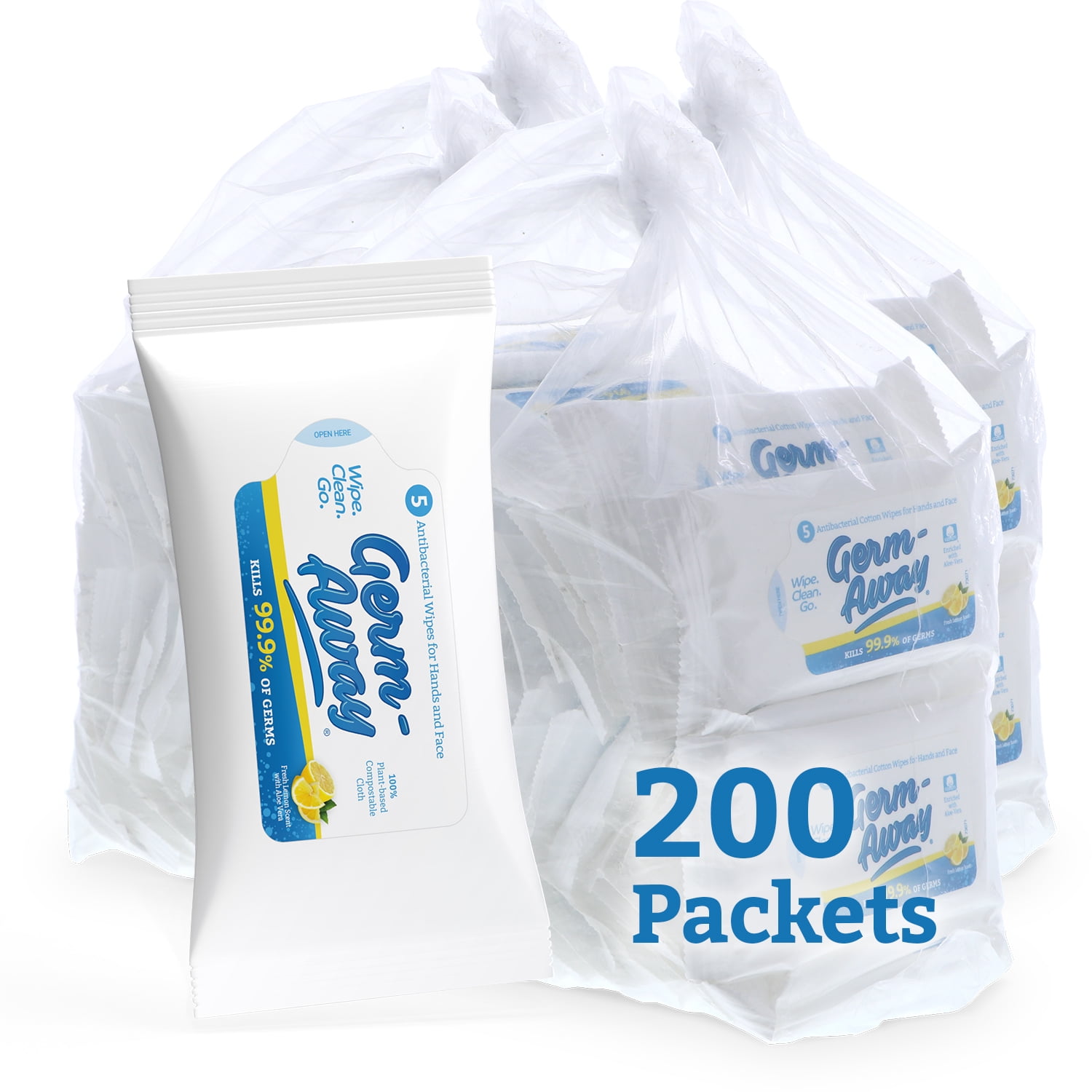 GermAway Antibac 5ct Hand Wipes Travel Pack, 200ct Bulk (1000 Wipes
