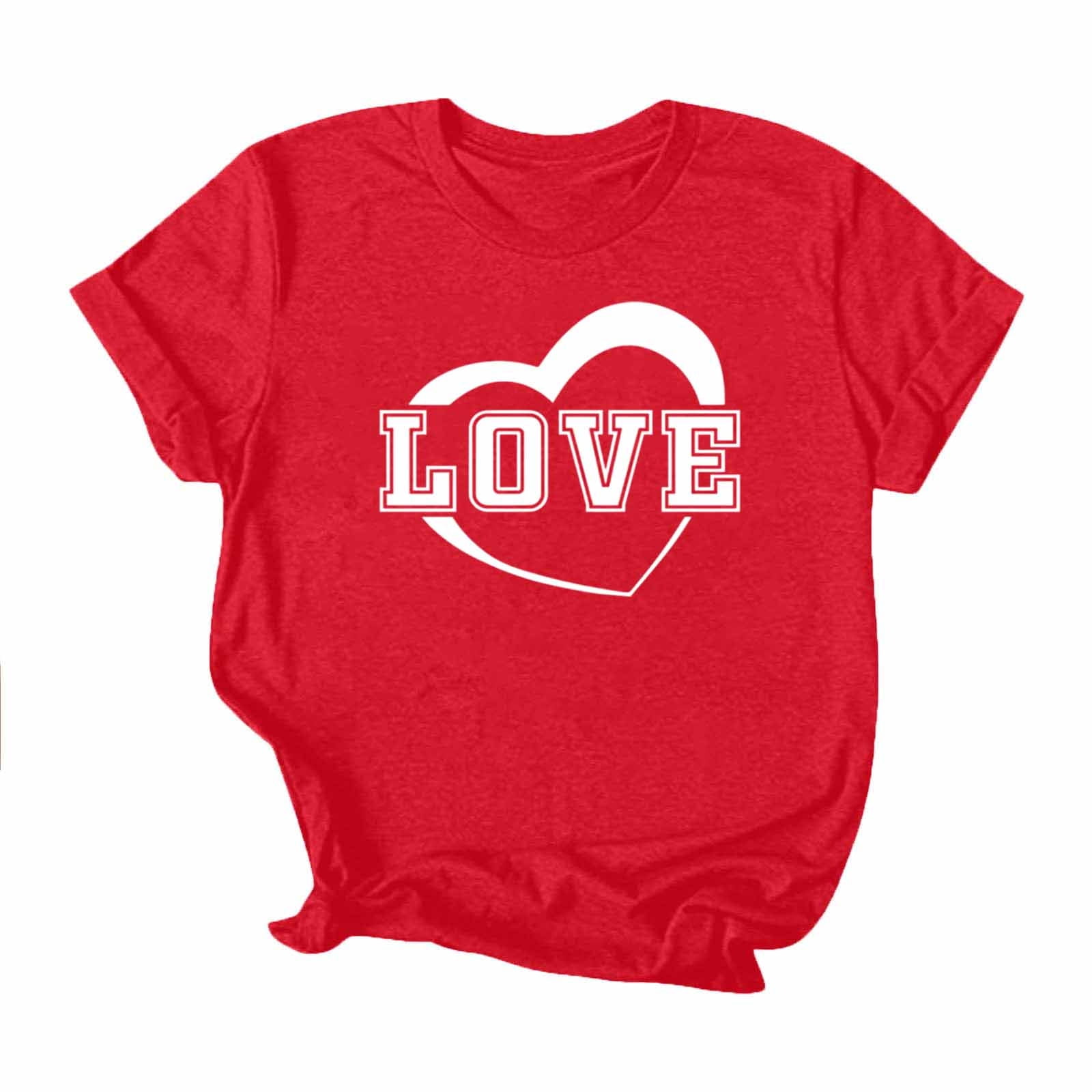 Fznquz Red Oversized Shirts for Women Short Sleeve Heart 2026 Love