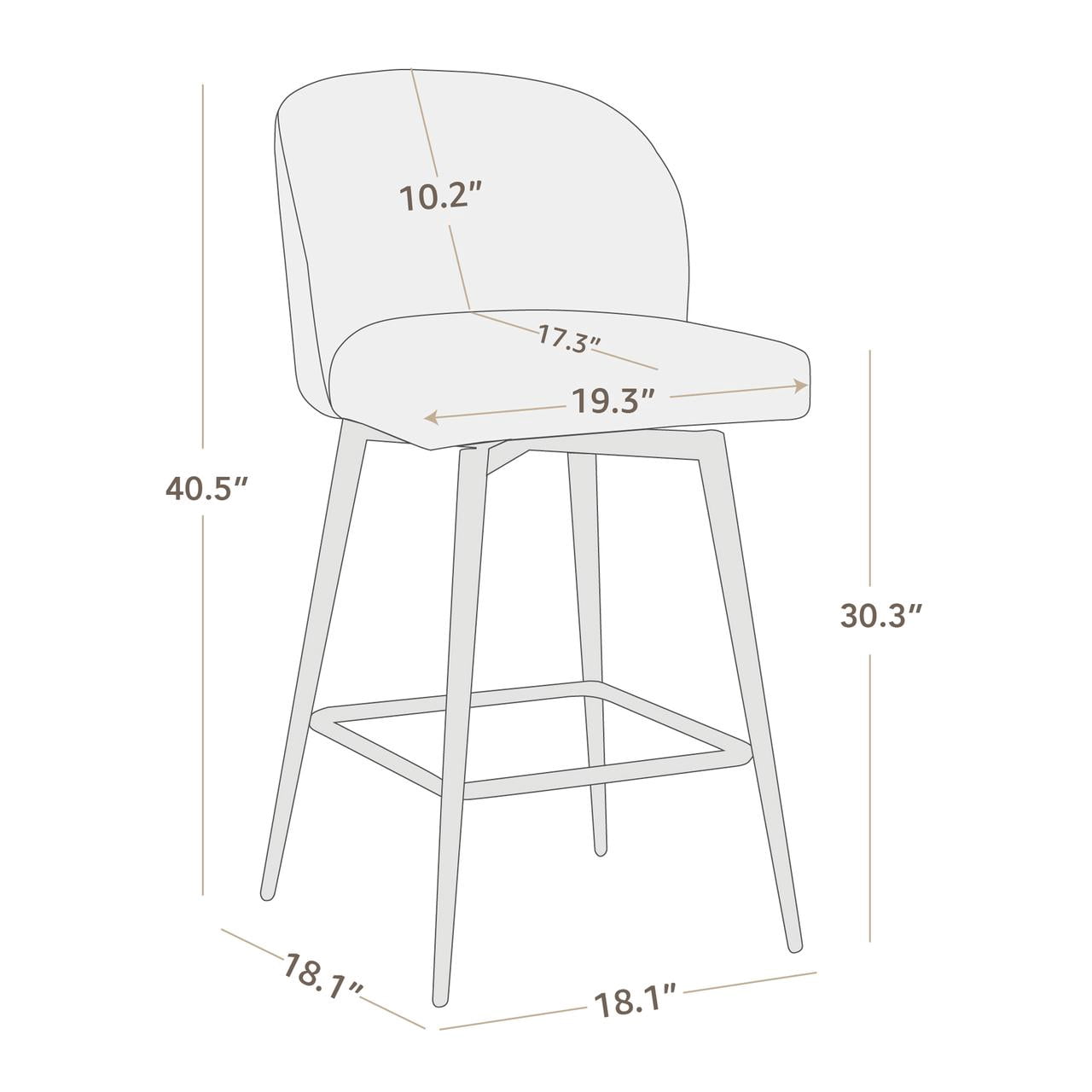 CHITA 30" Swivel Upholstered Counter Bar Stools Set of 2 with Back & Metal Legs, Fabric in Cloud