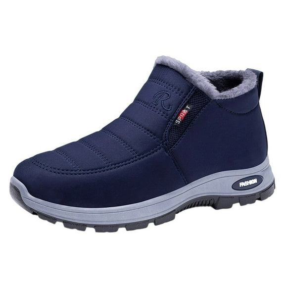 Xfvqtps Womens Slip on Boots Velvet Ankle Booties Winter Warm Casual Fashion Shoes with Thick Sole Non Slip Dark Blue