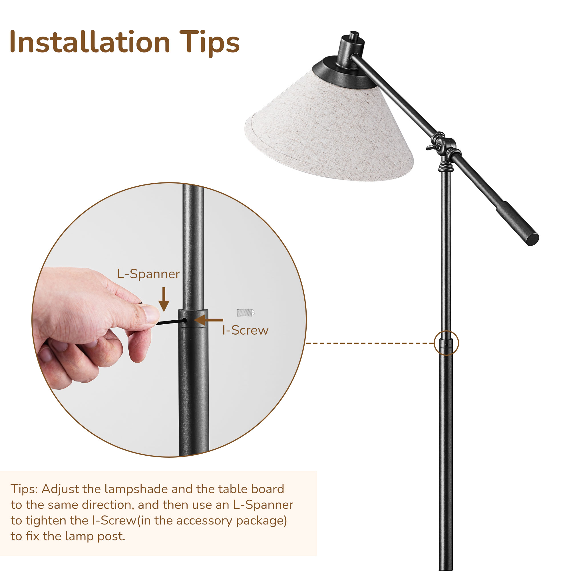 EDISHINE 68in Floor Lamp with Table for Living Room, Height Adjustable, 5CCT, Dimmable, Remote Contronl, Black, LED Light Bulb Included