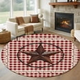 thumbnail image 3 of 5ft Washable Round Rug, Retro Mottled Non-Slip Circle Area Rug for Living Room Bedroom, Country Star Berry Farmhouse Red Buffalo Plaid Indoor Floor Mat for Home Decor, 3 of 9