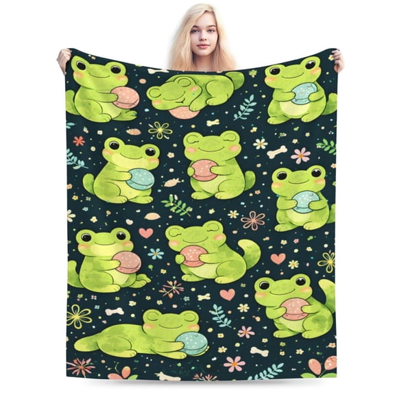 Cute Frog Easter Eggs Blanket Cartoon Animal Throw Blanket Soft Cozy Blanket for Couch Bed Easter Gift Decor 50x40