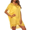 thumbnail image 4 of Vestido de playa con encaje, crochet hueco, cubierta para mujer, traje de baño, traje de baño, amarillo seitruly AP002503-04, 4 of 7