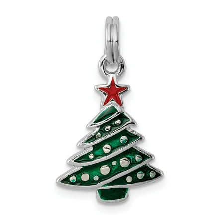 3/8 Inch Silver Logo Charm - Sterling Silver Enameled Christmas Tree Charm (0.8in long x 0.5in wide)