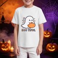 thumbnail image 3 of Pandaie Halloween Clothes for Teen Girls Simple Pattern Short Sleeve Shirts Tops Toddler Kid Boys Basic Festival Wear White,9-10 Years, 3 of 6