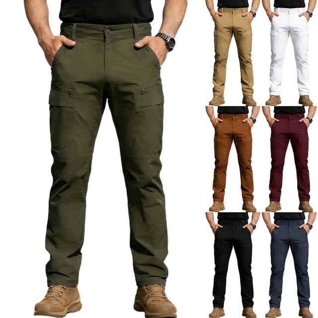 SBYOJLPB Mens Cargo Pants with Multiple Reinforced Pockets and Durable Construction for Outdoor Practical Solid Color Long Pants