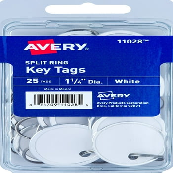 Avery Metal Rim Key Tags, White, 1-1/4" Diameter, 25 Tags (12128)