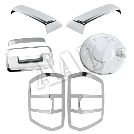 AAL Premium Chrome Cover Combo For 2014 2015 2016 Silverado HALF Mirror Cap+Tailgate Without Cam+Tail