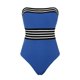 thumbnail image 4 of Gibobby Bañador de una pieza Traje de baño de mujer de color sólido con cintura halter y cinta de color contrastante(Azul,G), 4 of 5
