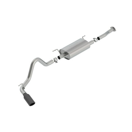 Single Round Rolled Tip (Borla 140680BC S-Type Cat-Back Exhaust System; 2.5 in.; Incl. Front Pipe Assy/Muffler Assy/Tailpipe Assy/Black 4 in. Single Round Rolled Angle-Cut Tip; Truck Side)