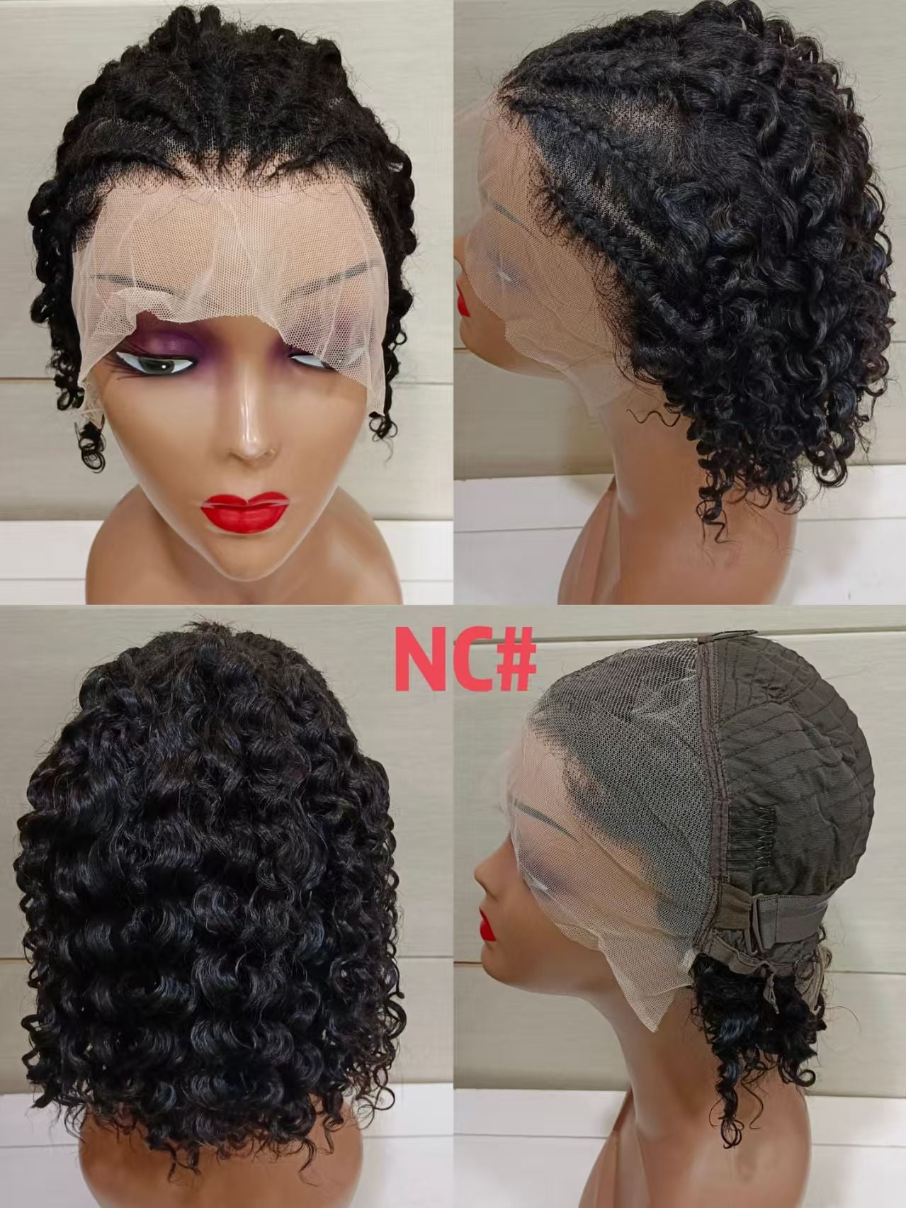 Braided Wigs Human Hair Bob Curly Hair Wig13x4 Lace Frontal Wigs Cornrow Braided Short Wigs for Black Women Glueless Curly Lace Front Wigs （10 inch） (Black)