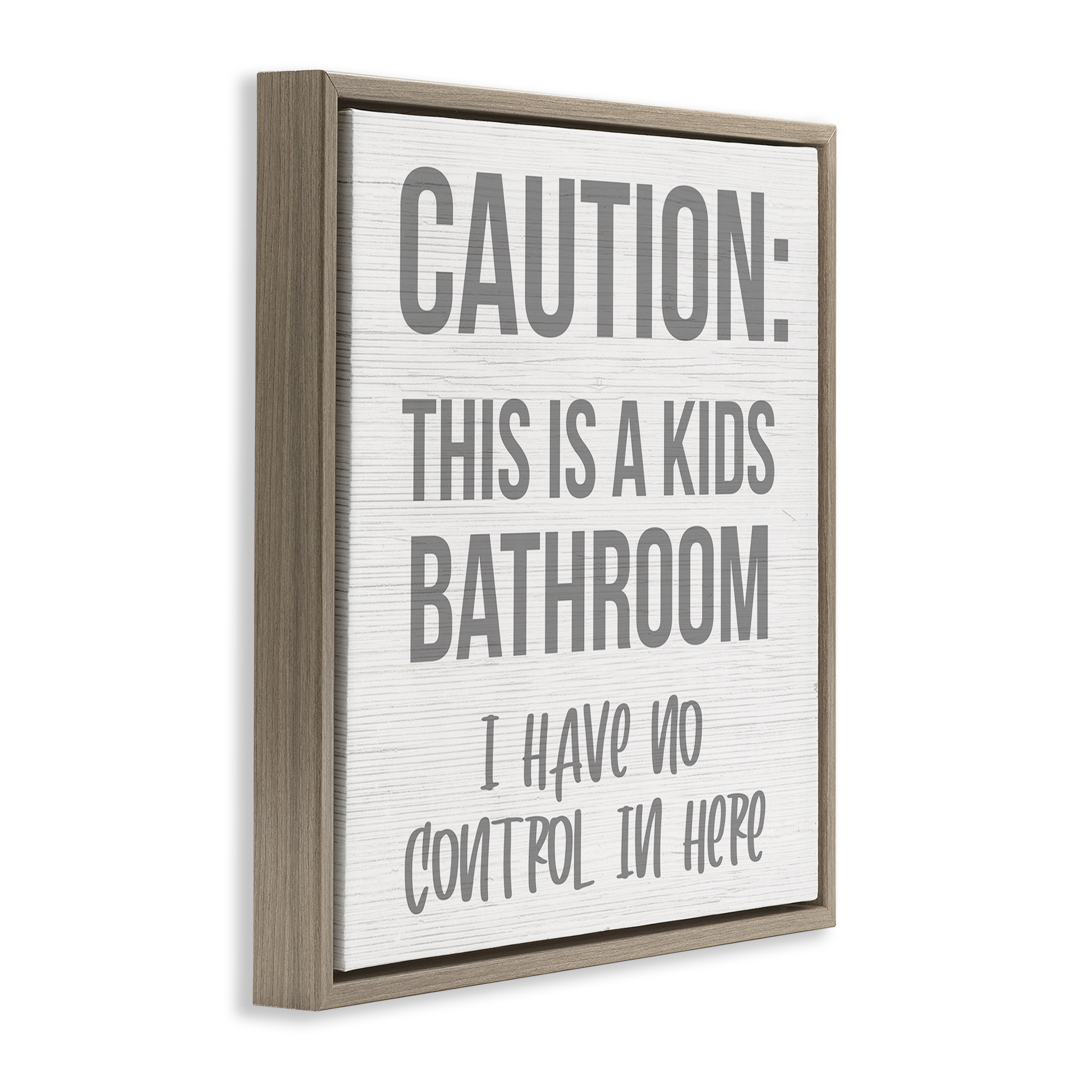 Stupell Industries Funny Caution Kid's Bathroom Typography Painting Brown Floater Framed Canvas Art Print Wall Art, 18 x 18
