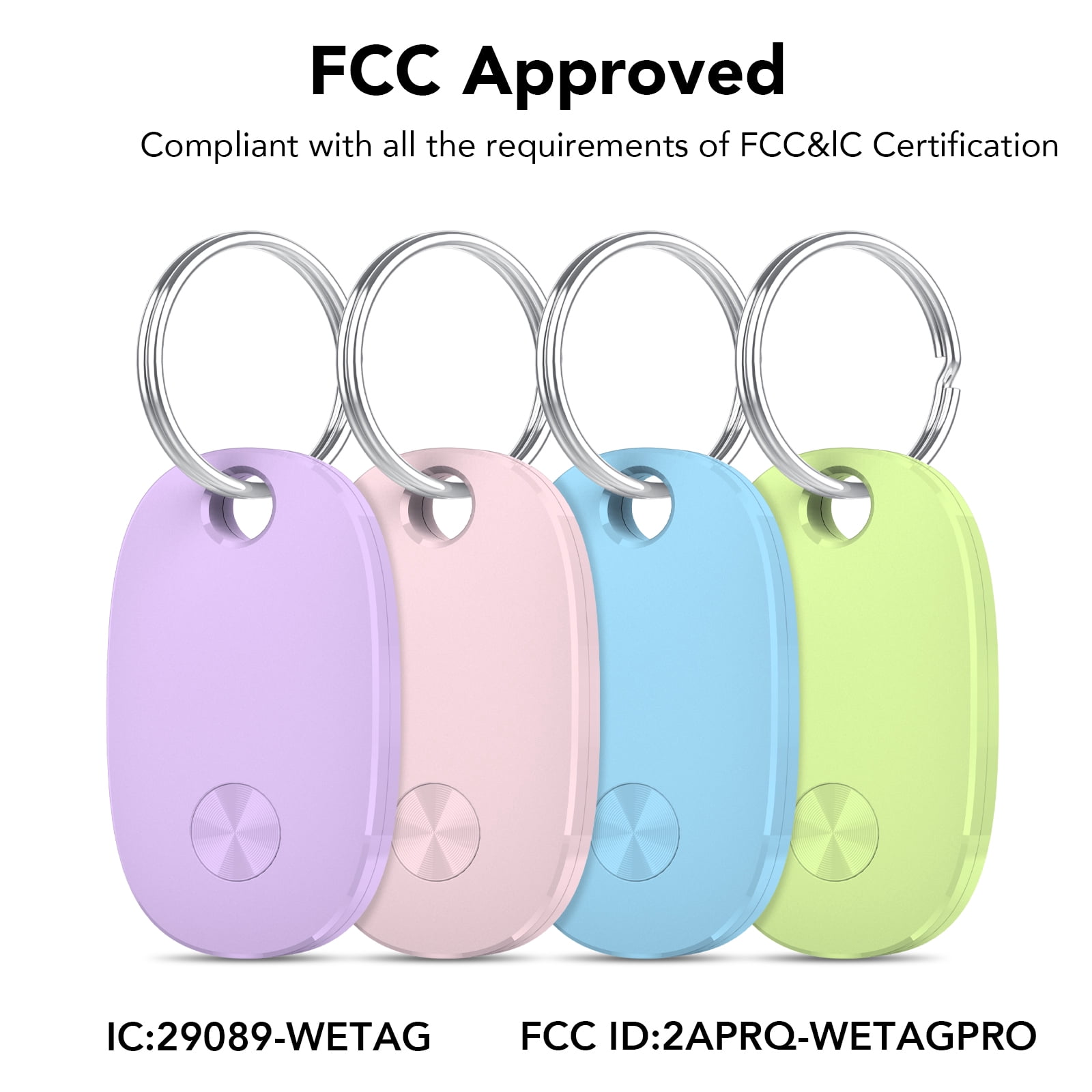 Bluetooth Tracker 4 Packs, Item Locator Works with Find My APP(iOS Only), Smart Tag for Keys/Luggage/Wallets/Suitcases, Keys Finder Replaceable Battery, IP67 Waterproof Locator Colorful, FCC Approved
