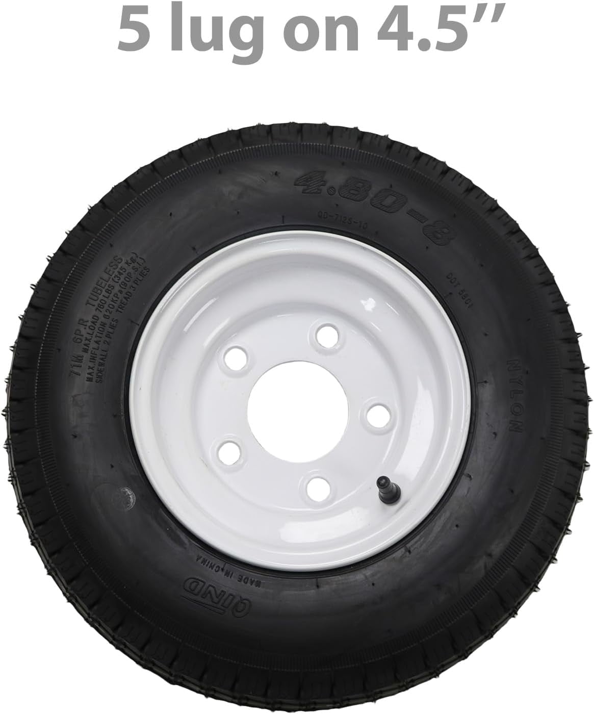 Towallmark 2 Pack 4.80-8 4.80x8 480-8 4.80-8 Trailer Tires with 8'' Rims, 5 Lug on 4.5'', Load Range C, 6PR