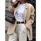 thumbnail image 5 of Blazer para Mujer, Informal, de Negocios, de Larga, con Solapa y Abertura Frontal, para Trabajo y con Bolsillos. Caqui M, 5 of 8