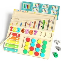 BUTOMKY Montessori Learning Toys for Autistic Children - 4-in-1 Wooden Sensory Toy with Magnetic Color Number Maze, Xylophone, Sliding Puzzle & Number Match for Kids Ages 3 