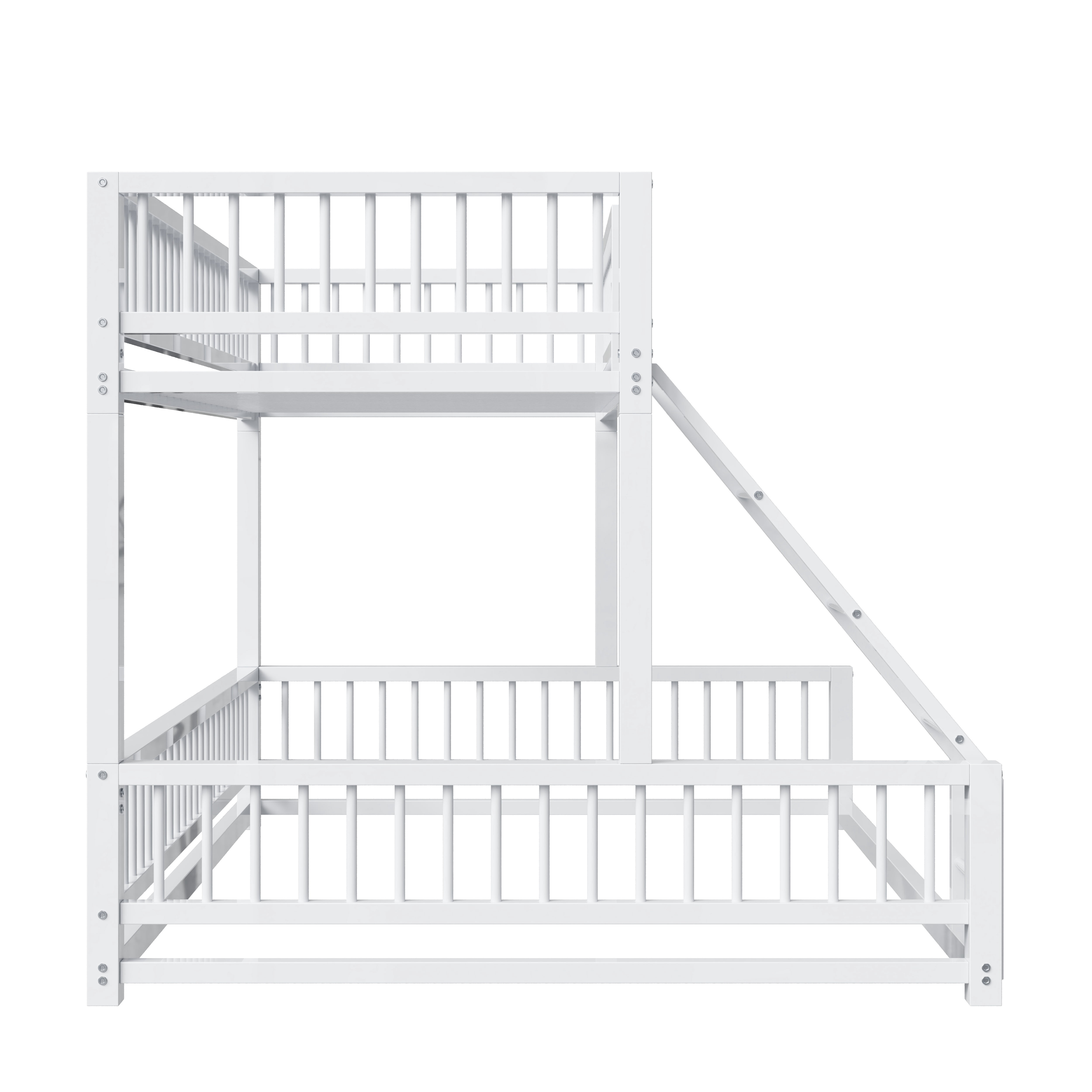 Euroco Metal Twin XL over Queen Bunk Bed, Convertible Floor Bed with Ladder and Guardrails, White