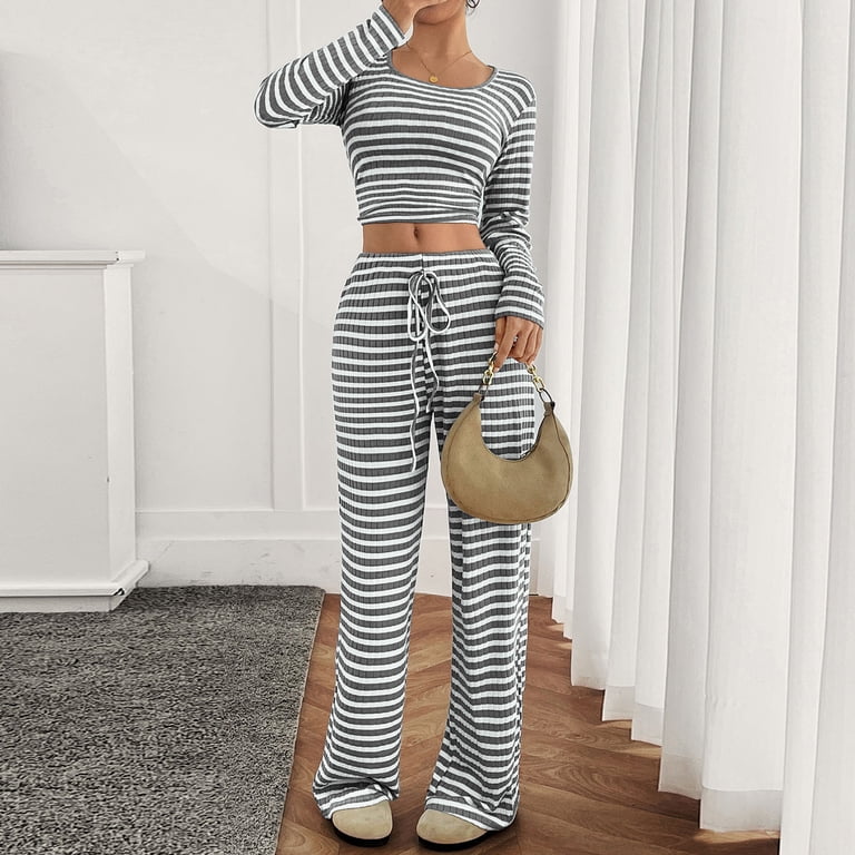 Maplenight Striped Pajamas for Women Set 2 Piece Lounge Sets Scoop