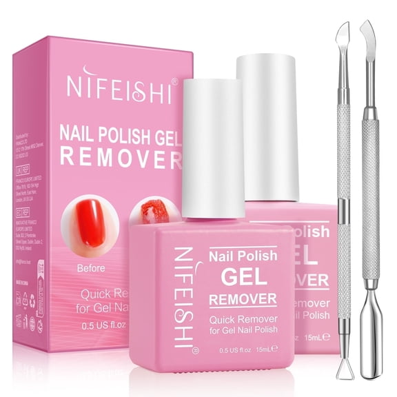2 Pack Gel Nail Polish Remover Pink, Professlonal Quality Gel Nail Remover Kit, Gifts for Nail Lover, 1 oz