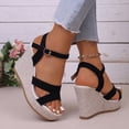 thumbnail image 5 of Dakaela Wedges Sandals for Women 2026 Comfortable Platform Summer Espadrille Shoes Ankle Strap Open Toe Dressy Beach Sandal Black Size 8.5, 5 of 9