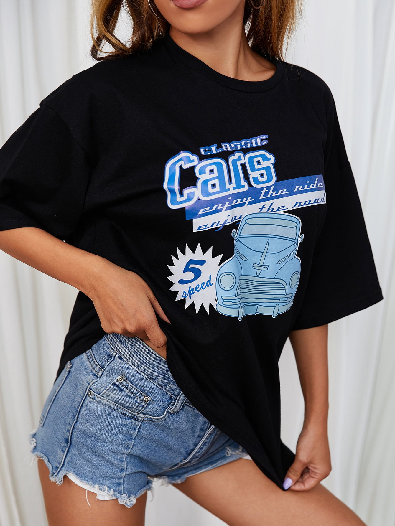 Print Drop Shoulder Longline Tee 