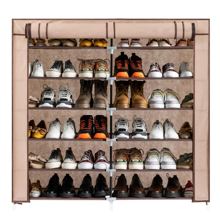 SIMPLGIRL Foldable Shoe Rack 6 Layers Shoe Boxes Installation Free Shoe  Storage Boxes with Lids and Wheels Stackable Shoe Organizer for 12 Pairs of
