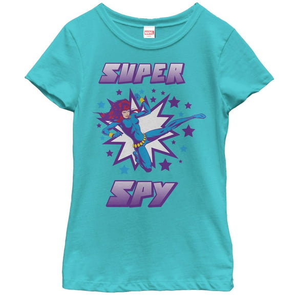 Girl's Marvel Black Widow Super Spy  Graphic Tee Tahiti Blue Medium