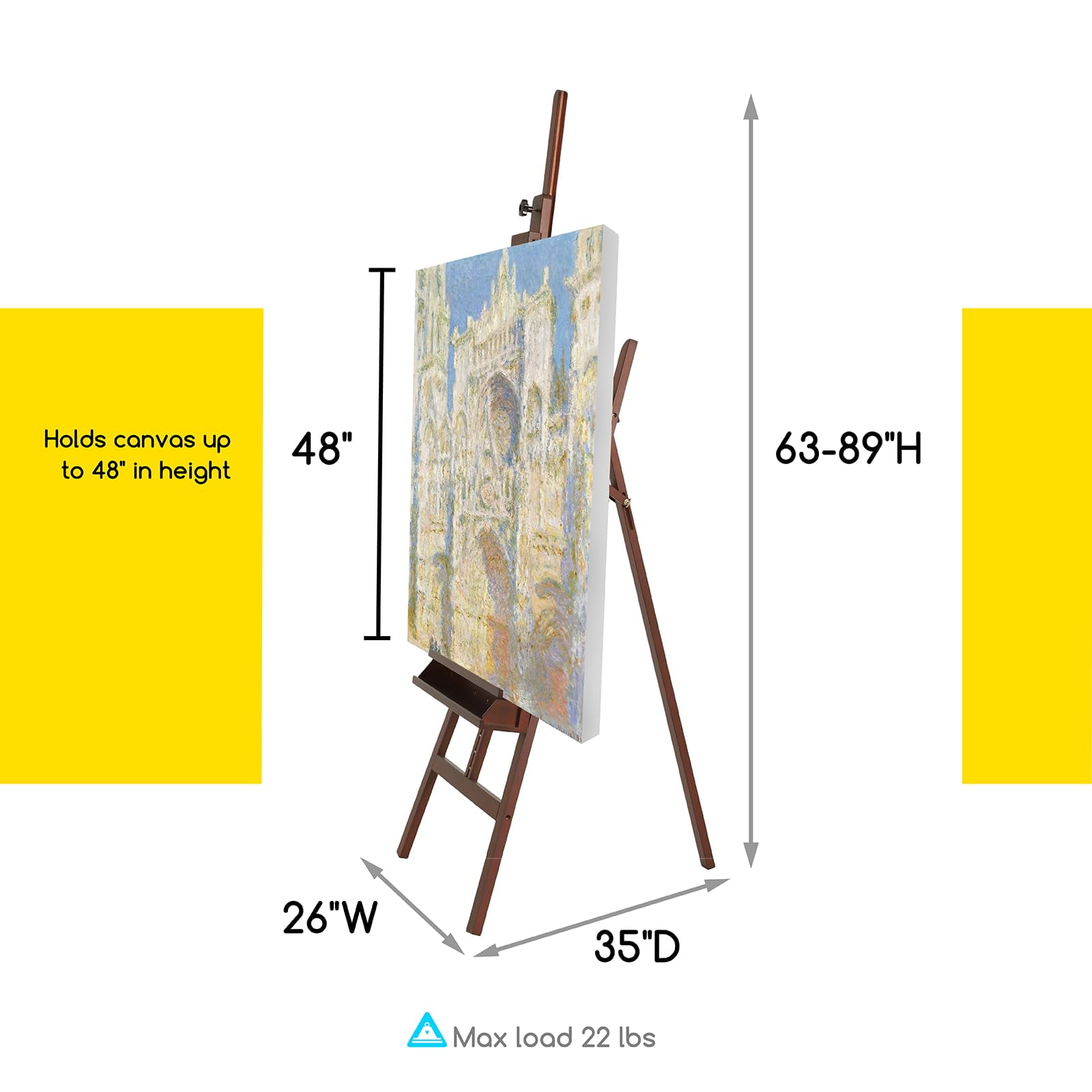 MEEDEN Wooden Easel Stand for Painting, Studio Easel with Artist Tray, Beech Wood Art Easel for Adults, Holds Canvas up to 48", Walnut