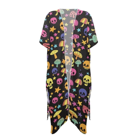HELLHERO Colorful Mushroom Pattern Beach Kimono Cardigan High Quality Fabrics Lightweight Long Kimono Swimsuit Cover Up