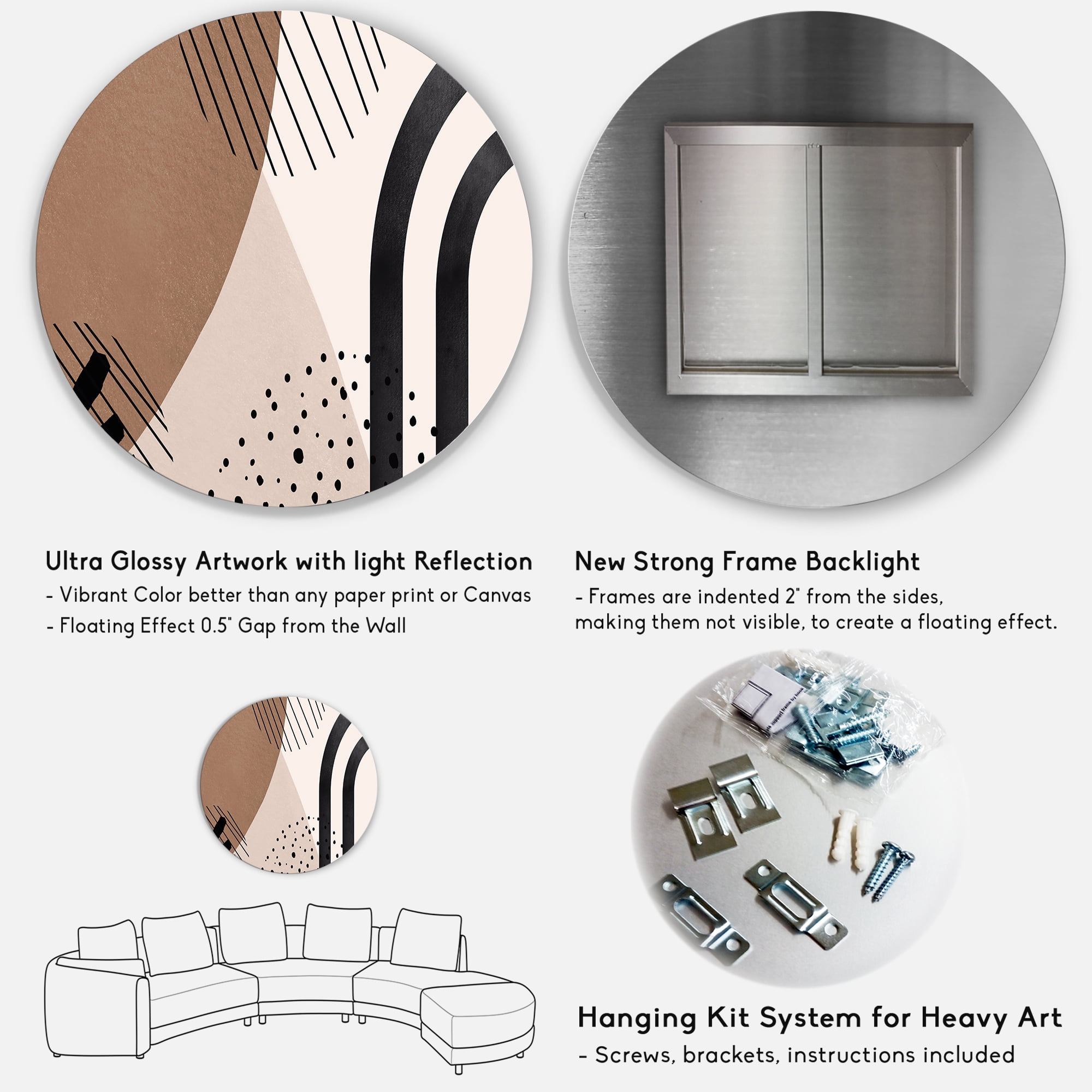 Designart 'Abstract Ivory Shapes and Shapes in Terracotta I' Modern Circle Metal Wall Art 36x36 - Disc of 36