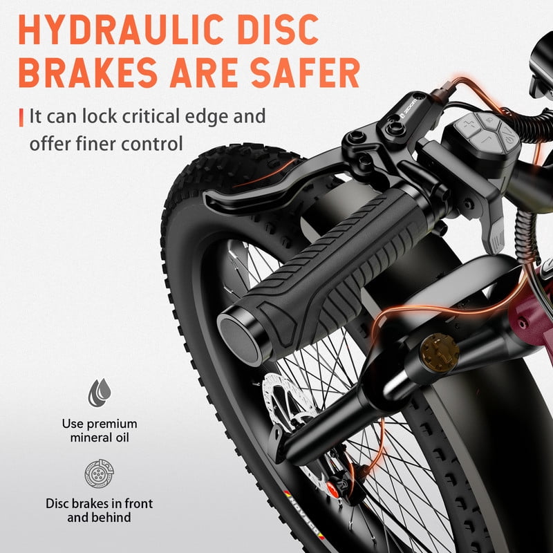 HOVSCO HovAlpha 26" Fat Tire Electric Bike, 750W Electric Mountain Bike for Adults, 48V/20AH Samsung/LG Battery, APP Control, UL2849, Deep Red